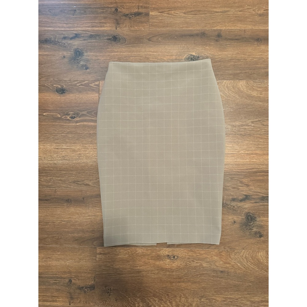 Express Khaki Tan Windowpane Pencil Skirt Stretch Career Workwear Size 4